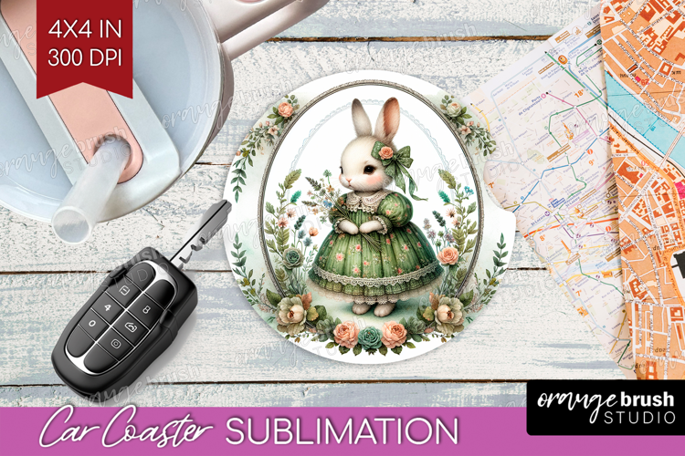 Vintage Bunny Car Coaster - Cute Bunny Coaster PNG