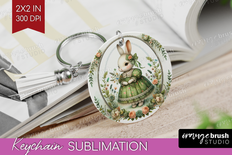 Vintage Bunny Keychain PNG - Cute Bunny Keychain Sublimation