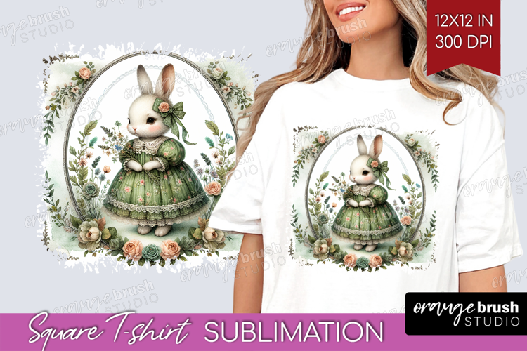 Vintage Bunny Square Tshirt Background - Cute Bunny PNG