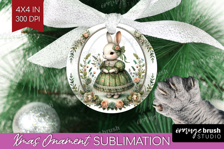 Vintage Bunny Ornament PNG - Cute Bunny PNG Sublimation