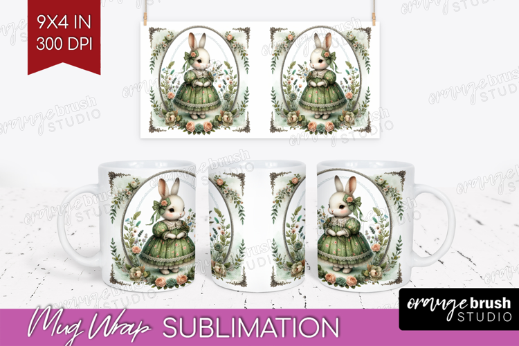 Vintage Bunny Mug Wrap - Cute Bunny Mug PNG Sublimation