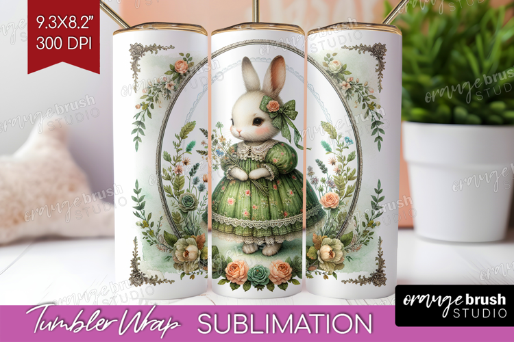 Vintage Bunny Tumbler Wrap - Cute Bunny Tumbler PNG