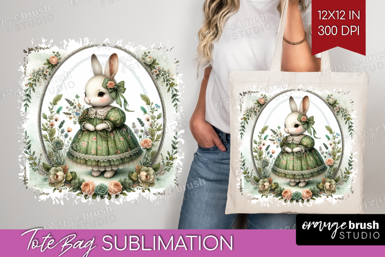 Vintage Bunny Tote Bag - Cute Bunny Tote Bag PNG Sublimation