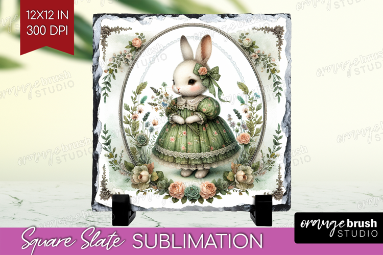 Vintage Bunny Slate PNG - Cute Bunny Square Slate