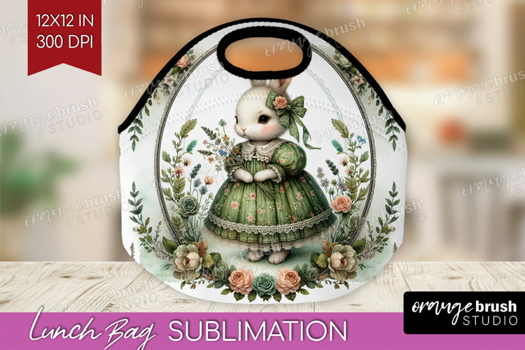 Vintage Bunny Lunch Bag - Cute Bunny Lunch Bug PNG