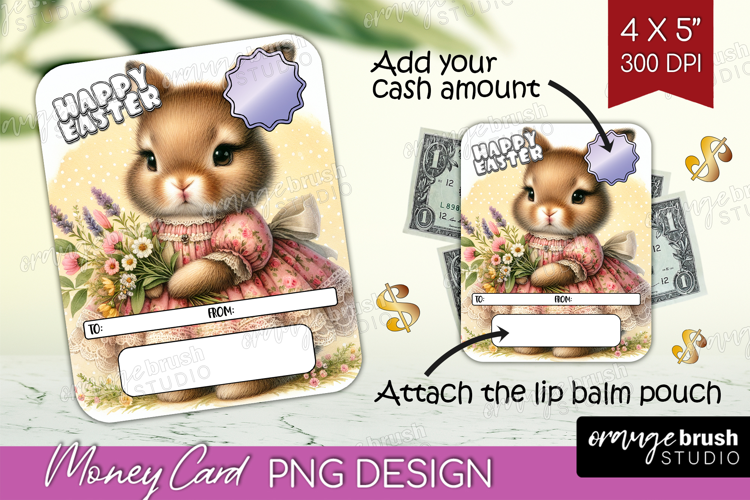 Vintage Bunny Money Card PNG - Cute Bunny Money Card Holder