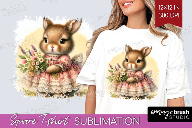 Vintage Bunny Square Tshirt Background - Cute Bunny PNG