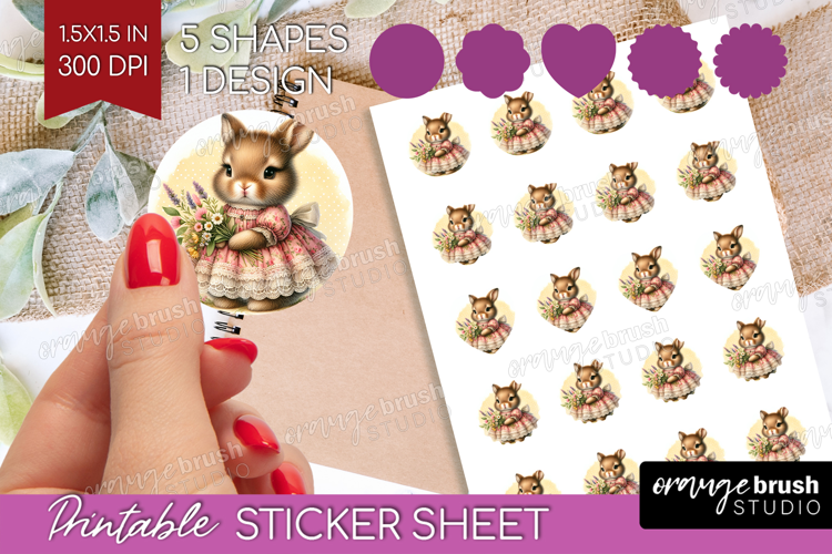 Vintage Bunny Round Sticker - Cute Bunny Printable Sticker
