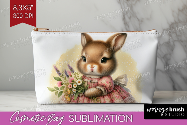 Vintage Bunny Cosmetic Bag - Cute Bunny Makeup Bag PNG