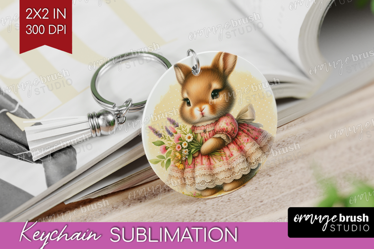 Vintage Bunny Keychain PNG - Cute Bunny Keychain Sublimation