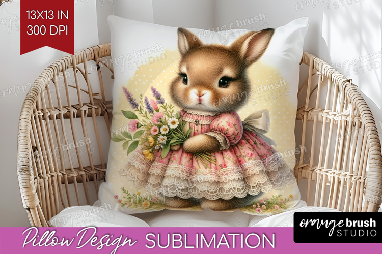 Vintage Bunny Pillow Sublimation - Cute Bunny Pillow Cover