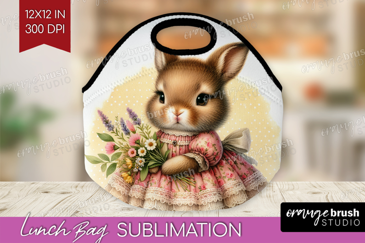 Vintage Bunny Lunch Bag - Cute Bunny Lunch Bug PNG