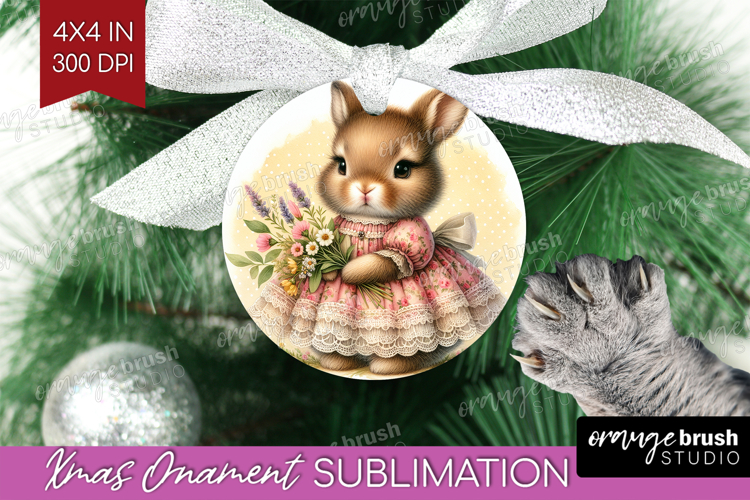 Vintage Bunny Ornament PNG - Cute Bunny PNG Sublimation