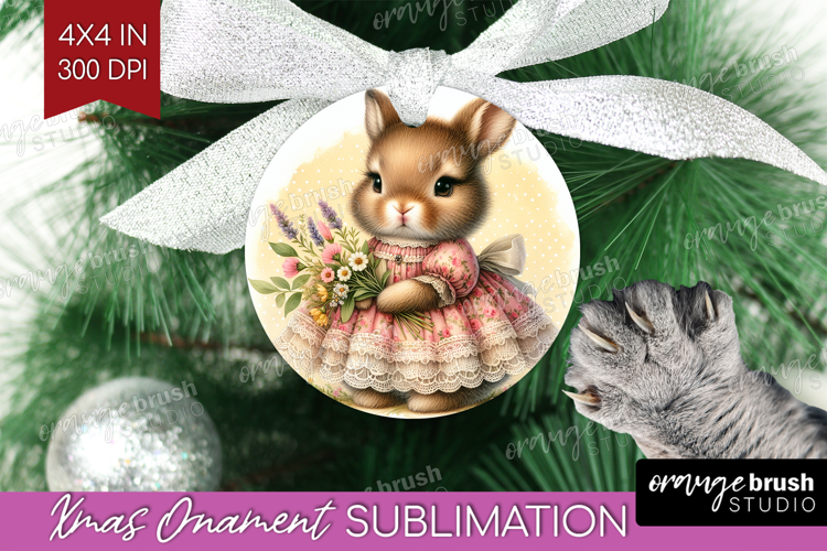 Vintage Bunny Ornament PNG - Cute Bunny PNG Sublimation