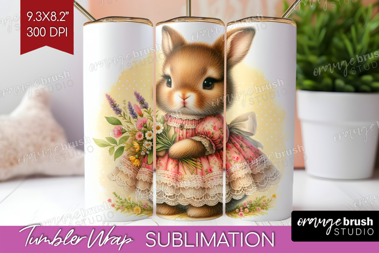 Vintage Bunny Tumbler Wrap - Cute Bunny Tumbler PNG