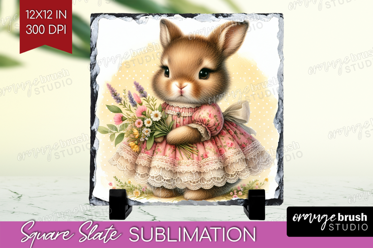 Vintage Bunny Slate PNG - Cute Bunny Square Slate