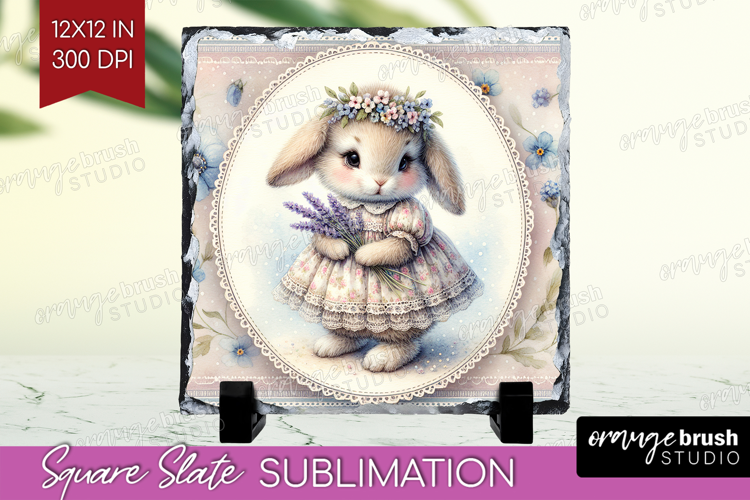 Vintage Bunny Slate PNG - Cute Bunny Square Slate