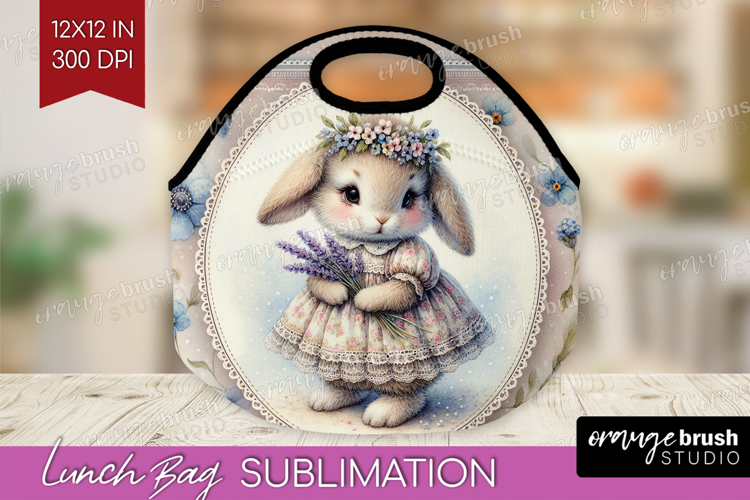 Vintage Bunny Lunch Bag - Cute Bunny Lunch Bug PNG