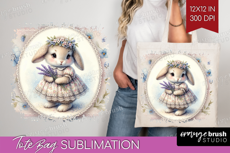 Vintage Bunny Tote Bag - Cute Bunny Tote Bag PNG Sublimation