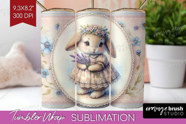 Vintage Bunny Tumbler Wrap - Cute Bunny Tumbler PNG