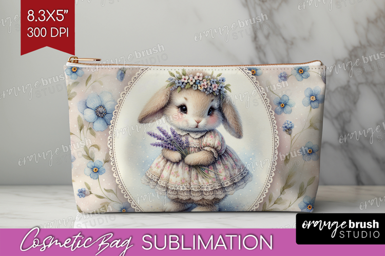 Vintage Bunny Cosmetic Bag - Cute Bunny Makeup Bag PNG