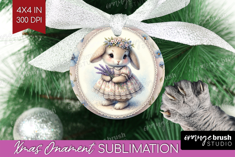 Vintage Bunny Ornament PNG - Cute Bunny PNG Sublimation