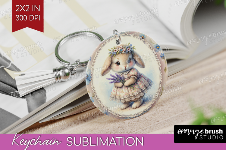 Vintage Bunny Keychain PNG - Cute Bunny Keychain Sublimation