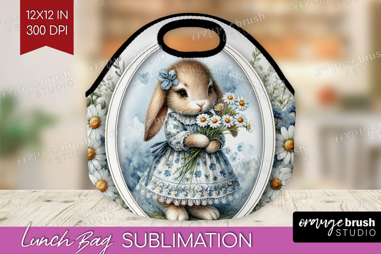 Vintage Bunny Lunch Bag - Cute Bunny Lunch Bug PNG