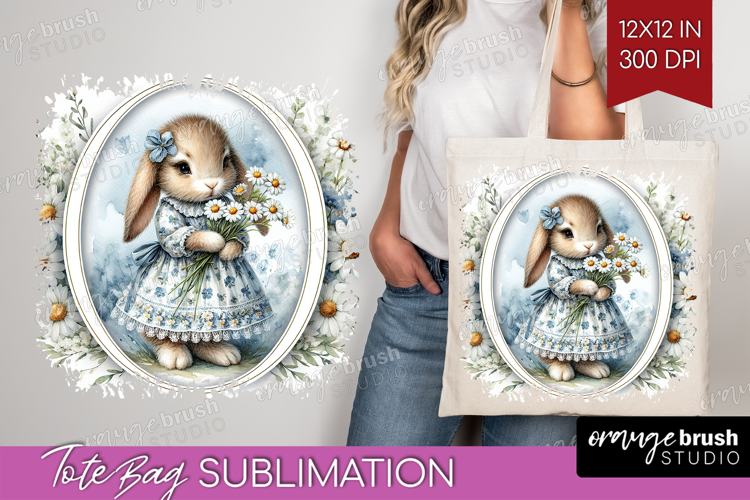 Vintage Bunny Tote Bag - Cute Bunny Tote Bag PNG Sublimation
