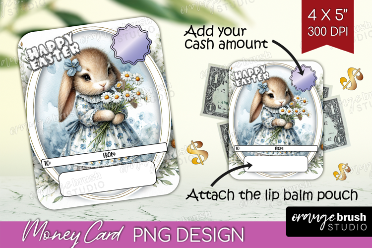 Vintage Bunny Money Card PNG - Cute Bunny Money Card Holder