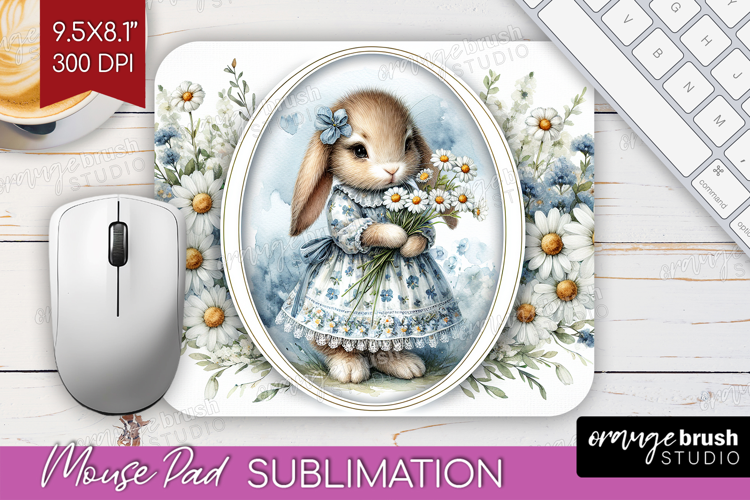 Vintage Bunny Mouse Pad Sublimation - Cute Bunny Mousepad