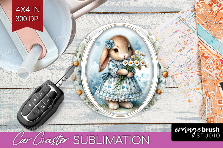 Vintage Bunny Car Coaster - Cute Bunny Coaster PNG