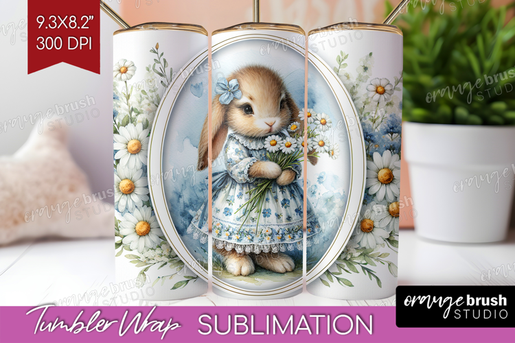 Vintage Bunny Tumbler Wrap - Cute Bunny Tumbler PNG