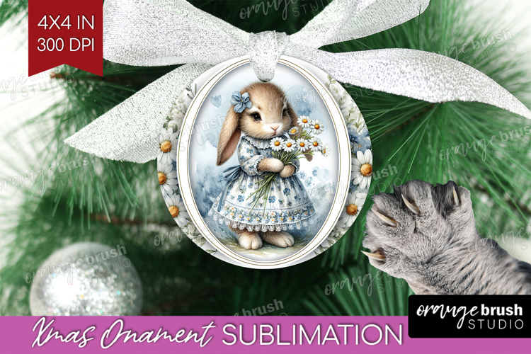 Vintage Bunny Ornament PNG - Cute Bunny PNG Sublimation