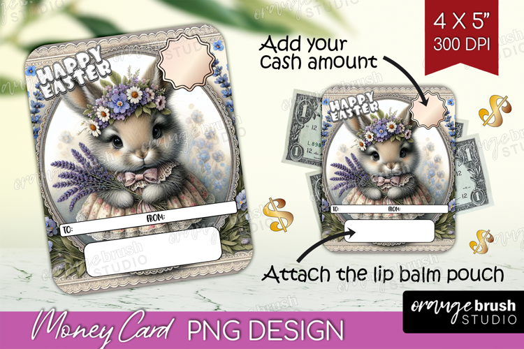 Vintage Bunny Money Card PNG - Cute Bunny Money Card Holder