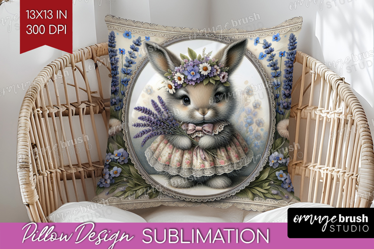 Vintage Bunny Pillow Sublimation - Cute Bunny Pillow Cover