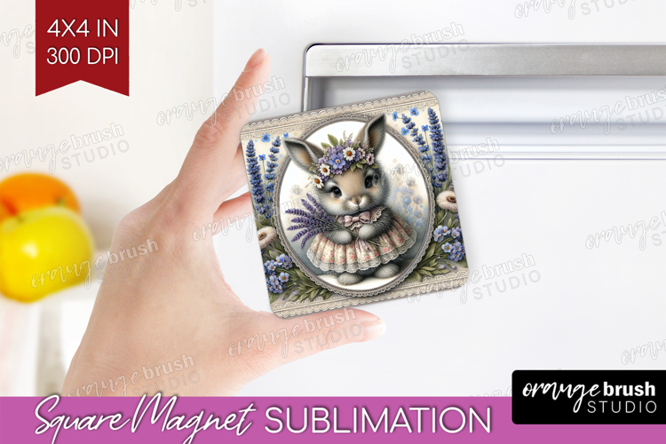 Vintage Bunny Magnet Sublimation - Cute Bunny Square Magnet