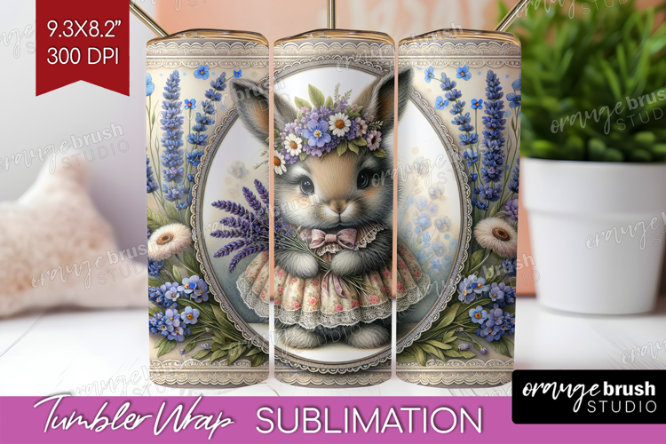 Vintage Bunny Tumbler Wrap - Cute Bunny Tumbler PNG