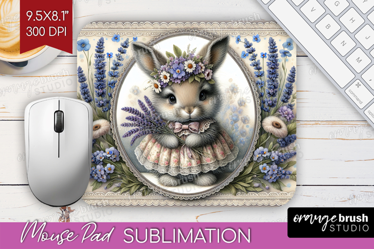 Vintage Bunny Mouse Pad Sublimation - Cute Bunny Mousepad