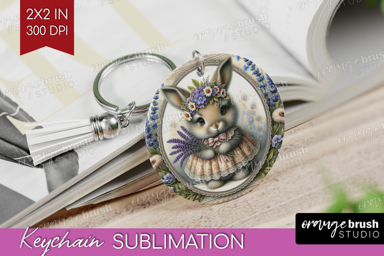 Vintage Bunny Keychain PNG - Cute Bunny Keychain Sublimation