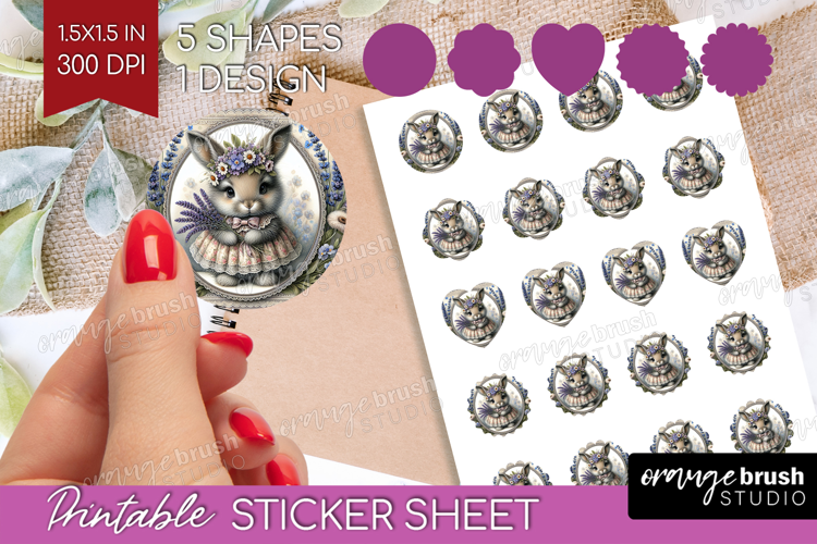 Vintage Bunny Round Sticker - Cute Bunny Printable Sticker