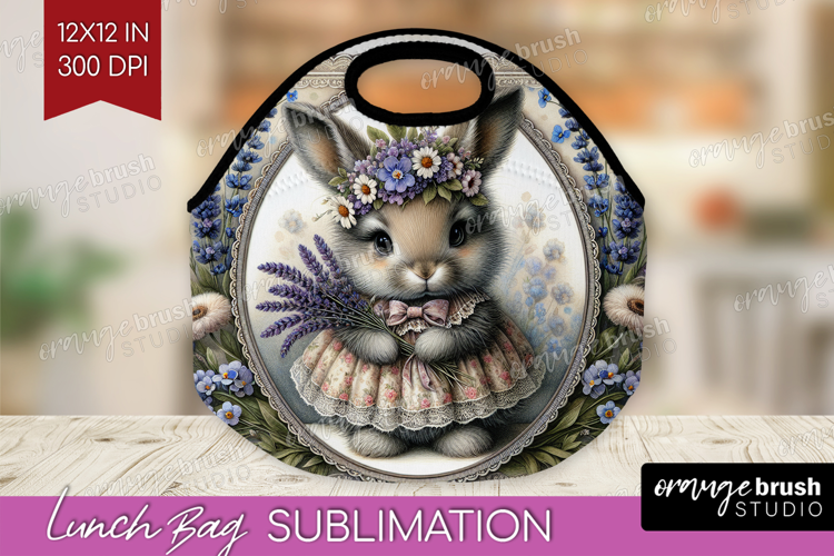 Vintage Bunny Lunch Bag - Cute Bunny Lunch Bug PNG