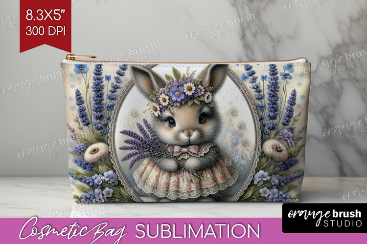 Vintage Bunny Cosmetic Bag - Cute Bunny Makeup Bag PNG