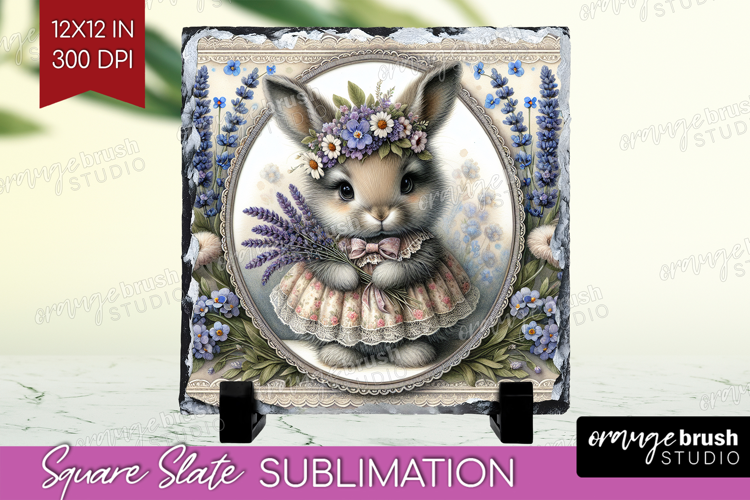 Vintage Bunny Slate PNG - Cute Bunny Square Slate