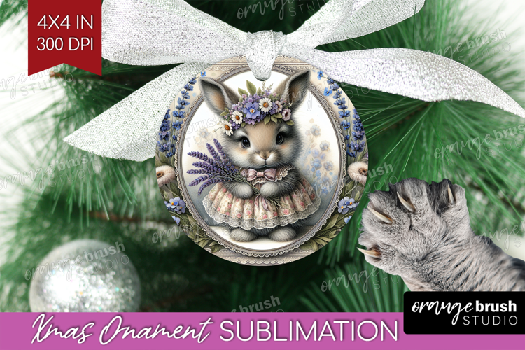 Vintage Bunny Ornament PNG - Cute Bunny PNG Sublimation