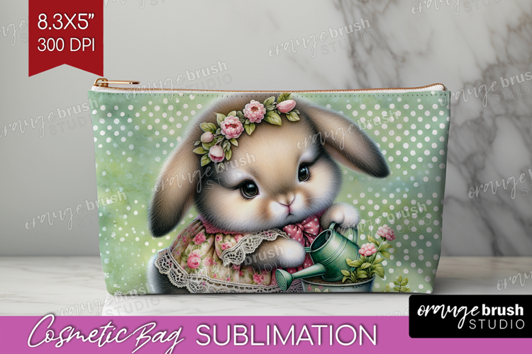Vintage Bunny Cosmetic Bag - Cute Bunny Makeup Bag PNG