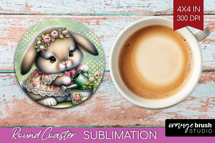 Vintage Bunny Round Coaster - Cute Bunny Coaster PNG
