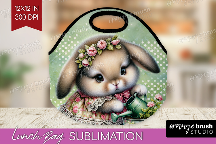 Vintage Bunny Lunch Bag - Cute Bunny Lunch Bug PNG