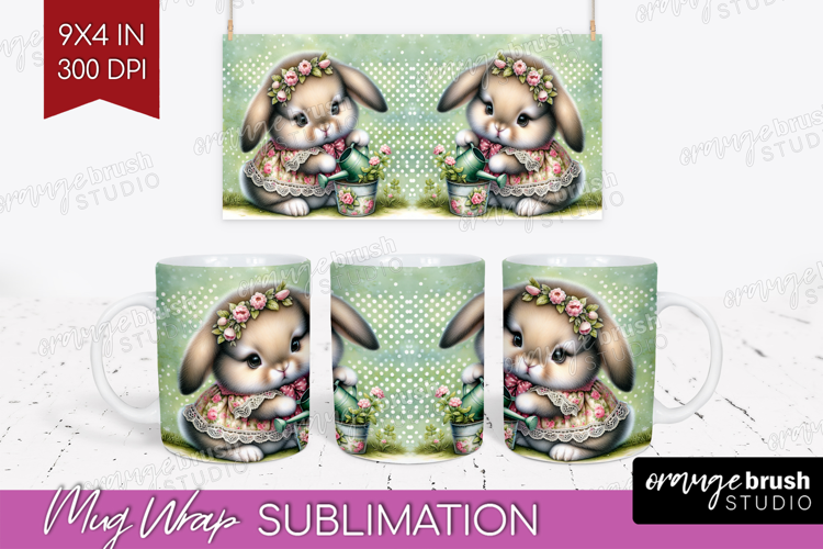 Vintage Bunny Mug Wrap - Cute Bunny Mug PNG Sublimation