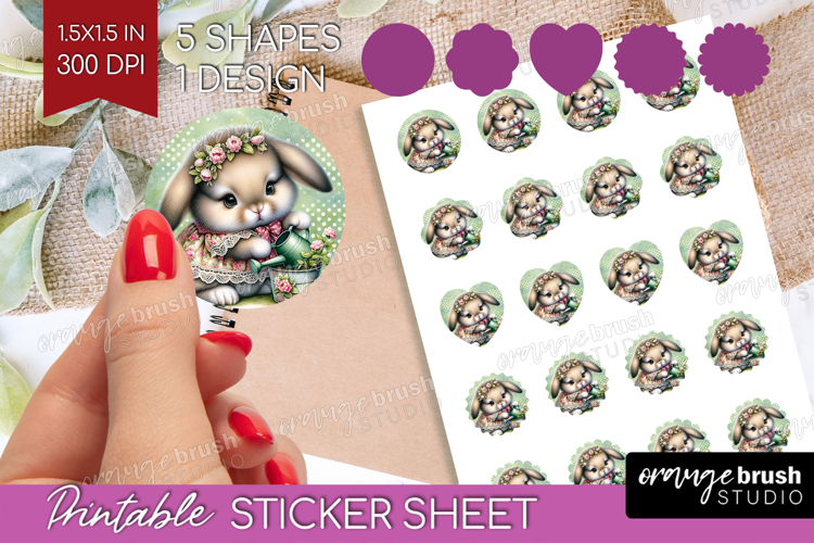Vintage Bunny Round Sticker - Cute Bunny Printable Sticker